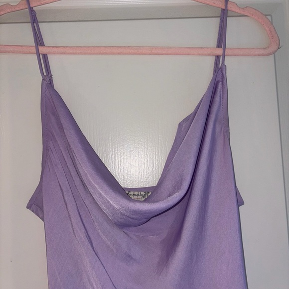 Free People Purple Silk Slip Dress W/ Ruching & Ties On Sides - Picture 3 of 5
